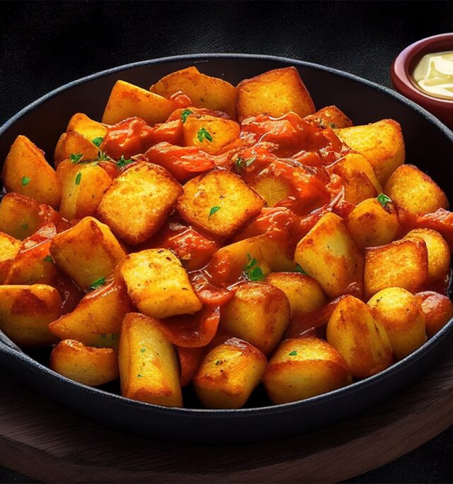 patatas bravas with tomatoes sauce