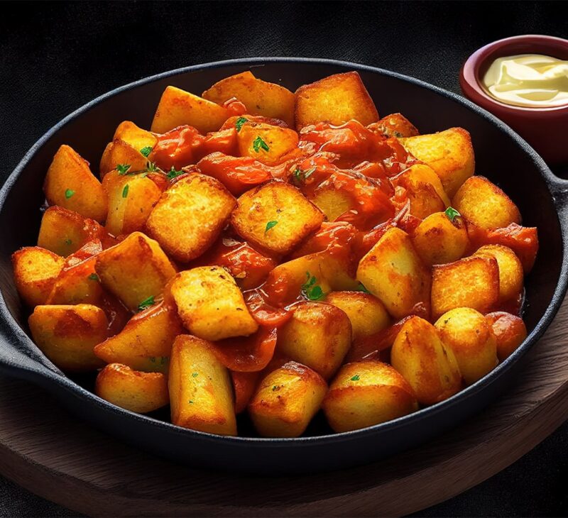 patatas bravas with tomatoes sauce