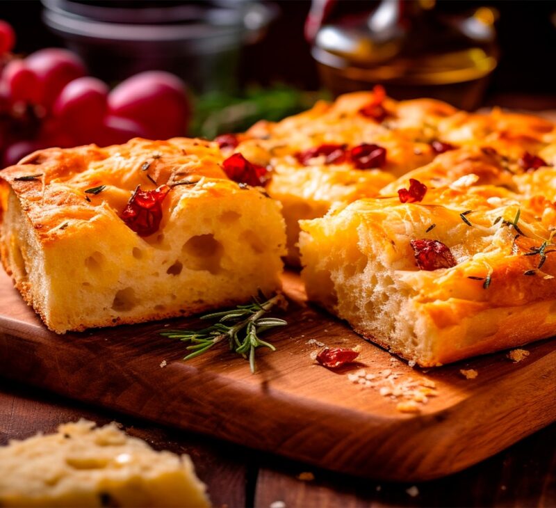 focaccia bread on the table