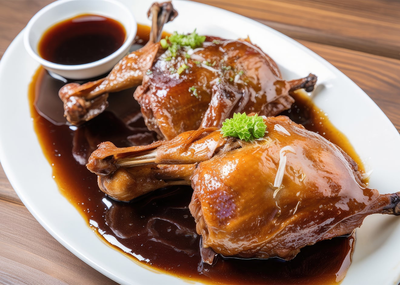 peking duck in the plate with sauce