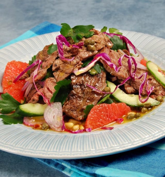 beef steak salad in plate