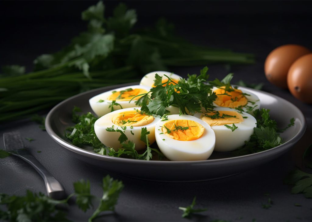boiled eggs garnished with parsley