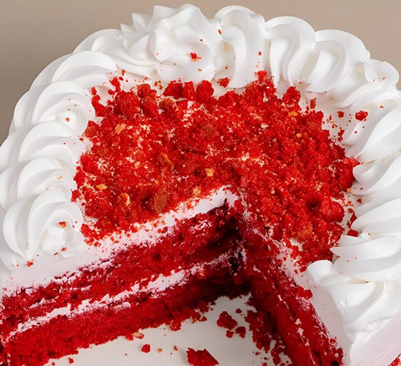 red velvet cake covered with cream